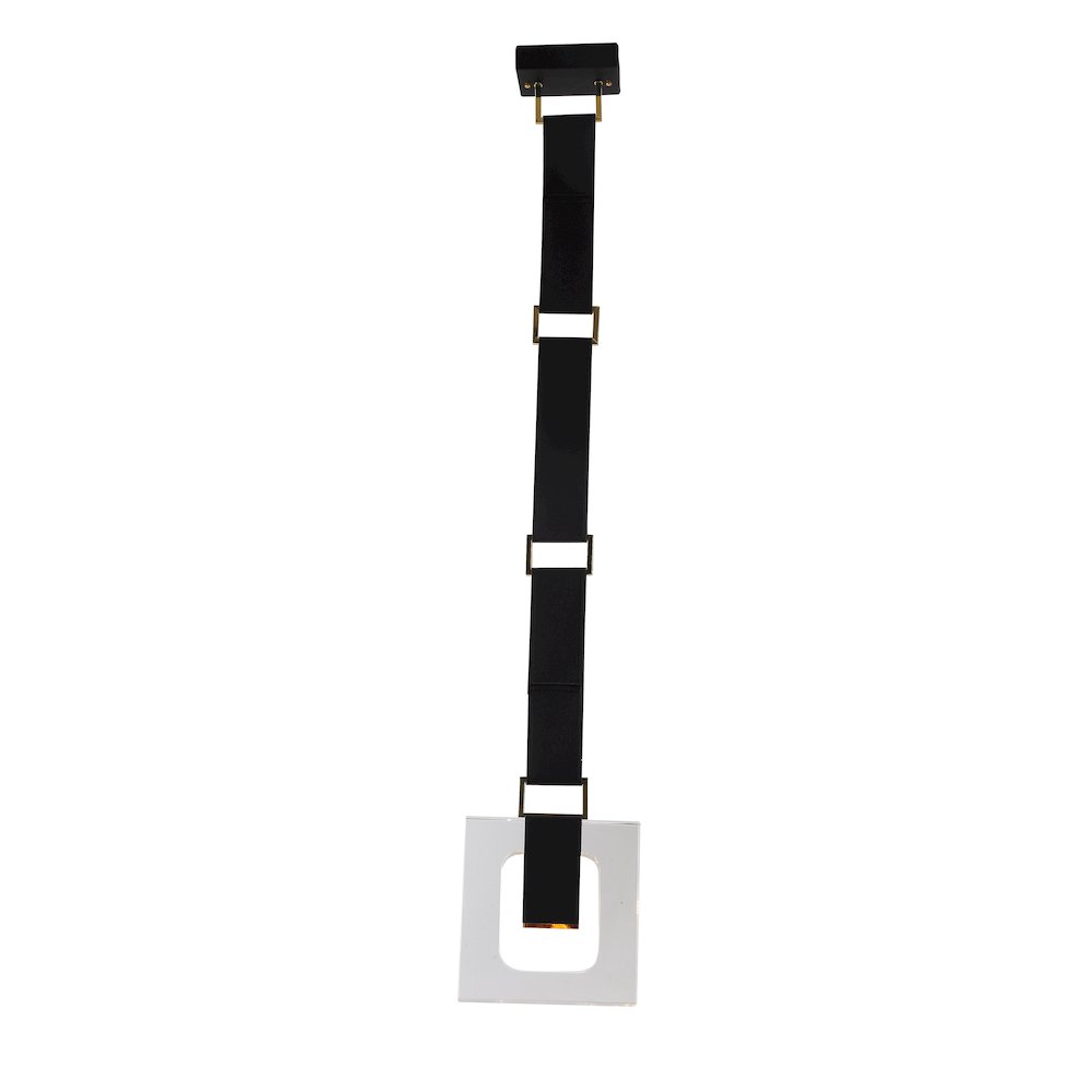 1-Light Black Leather Strap Pendant With A Clear Crystal Block