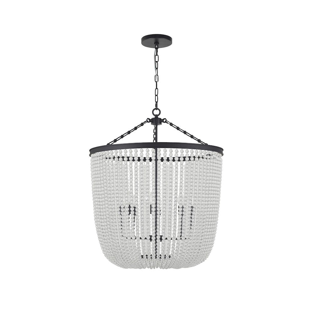 8-Light Satin Black Chandelier With Clear Beaded hanging Glass