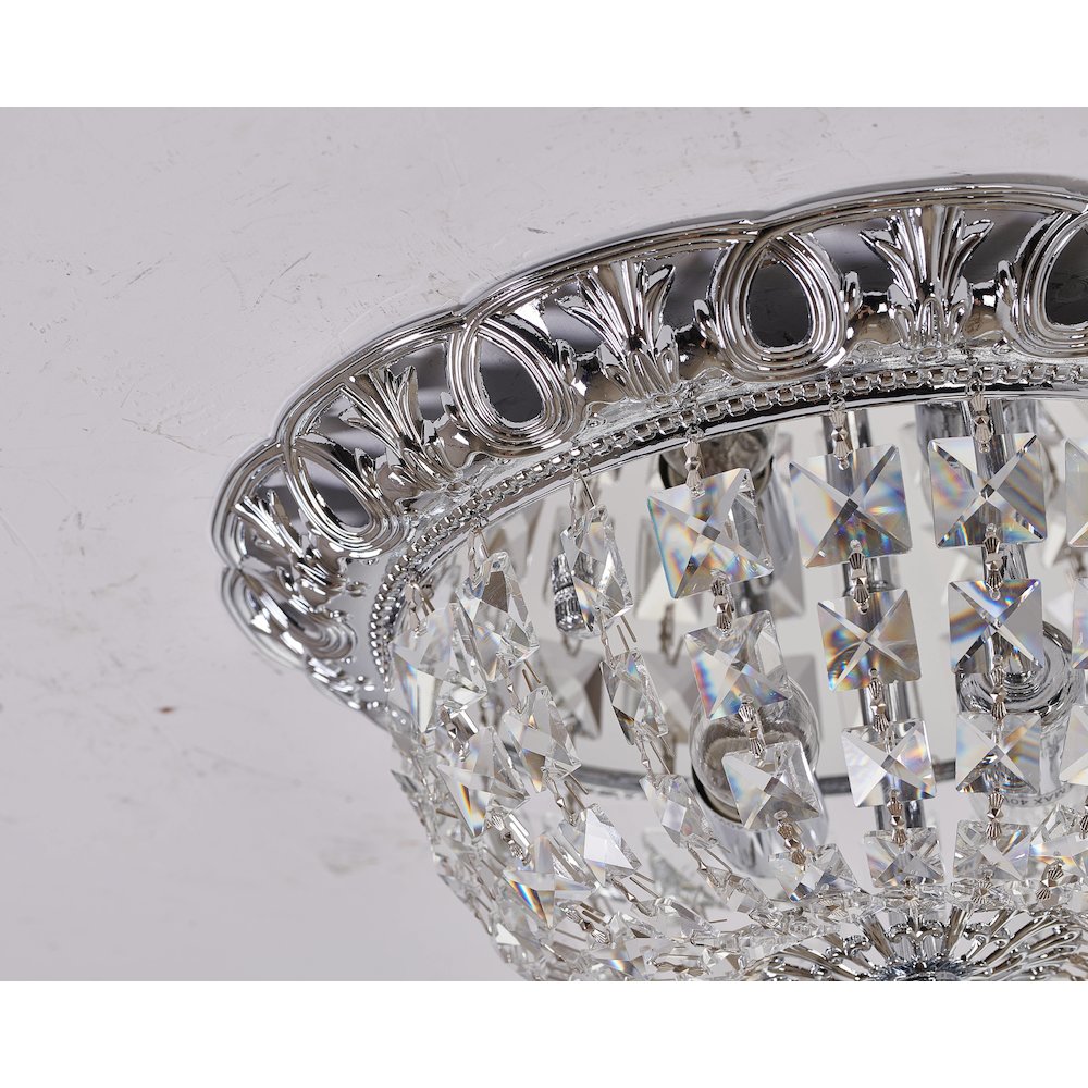 2-Light Chrome Flush Mount With Clear Hanging Crystals