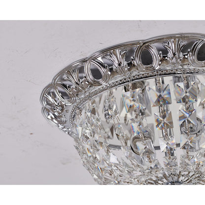 2-Light Chrome Flush Mount With Clear Hanging Crystals