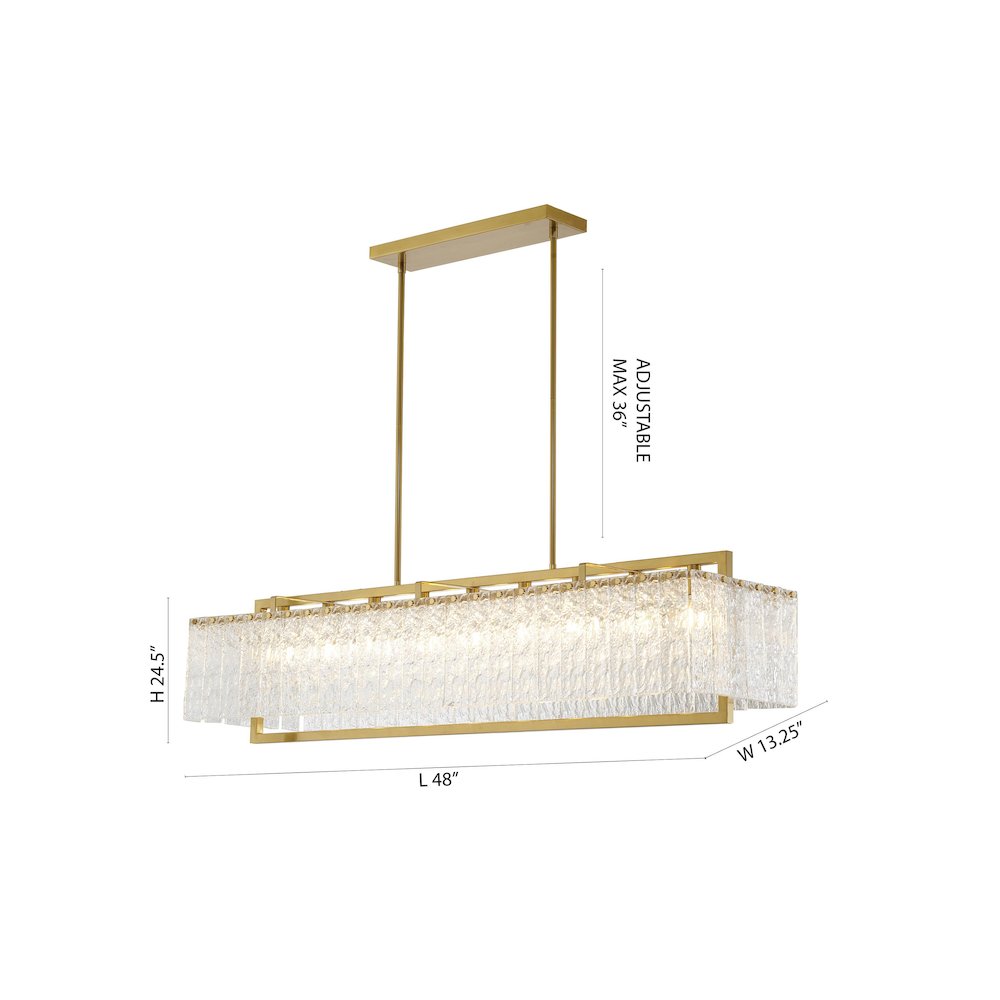 9-Light Brass Chandelier With Hanging Clear Rippled Glass