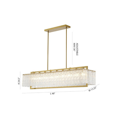 9-Light Brass Chandelier With Hanging Clear Rippled Glass