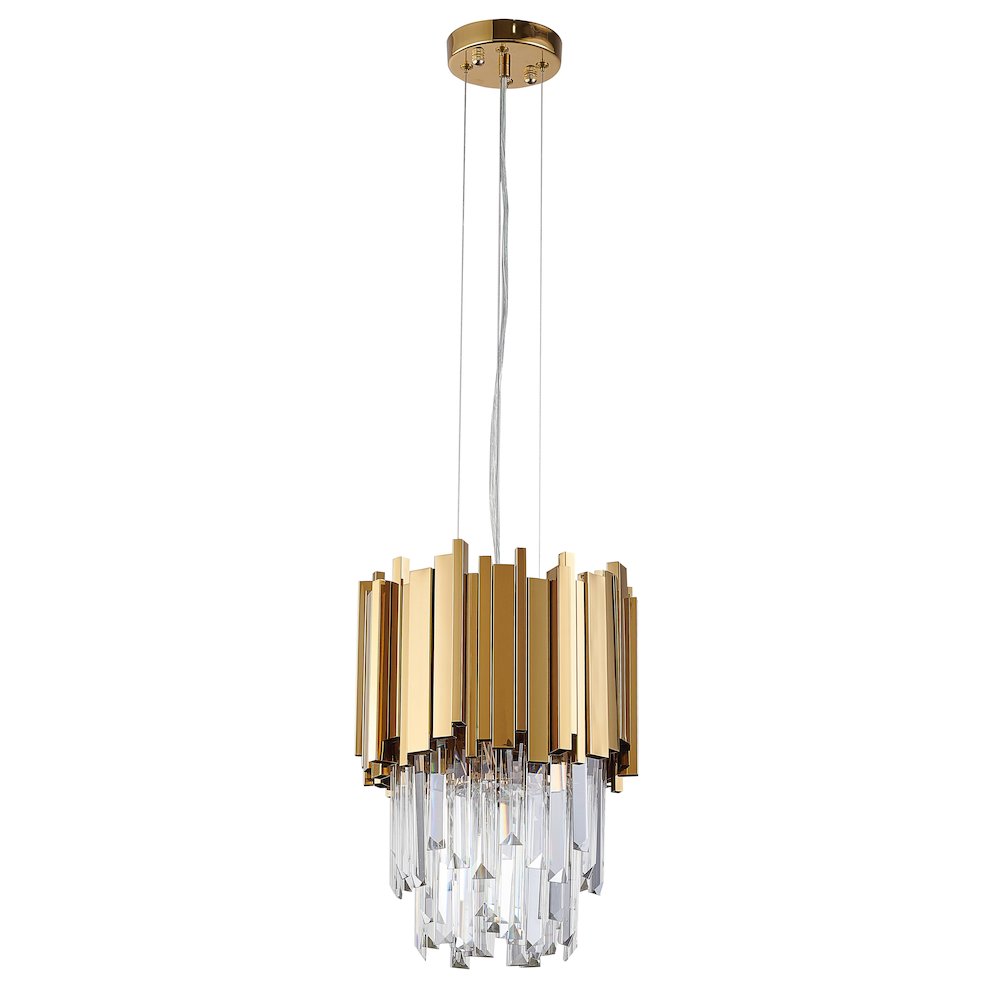 4-Light Gold Stainless Steel Pendant With Clear Crystals