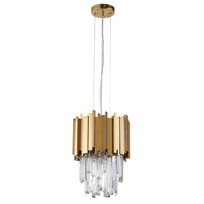 4-Light Gold Stainless Steel Pendant With Clear Crystals