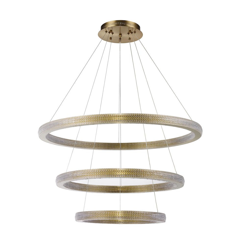 3-Light Sand Gold LED Chandelier With Clear Acrylic Diffusers