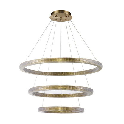 3-Light Sand Gold LED Chandelier With Clear Acrylic Diffusers
