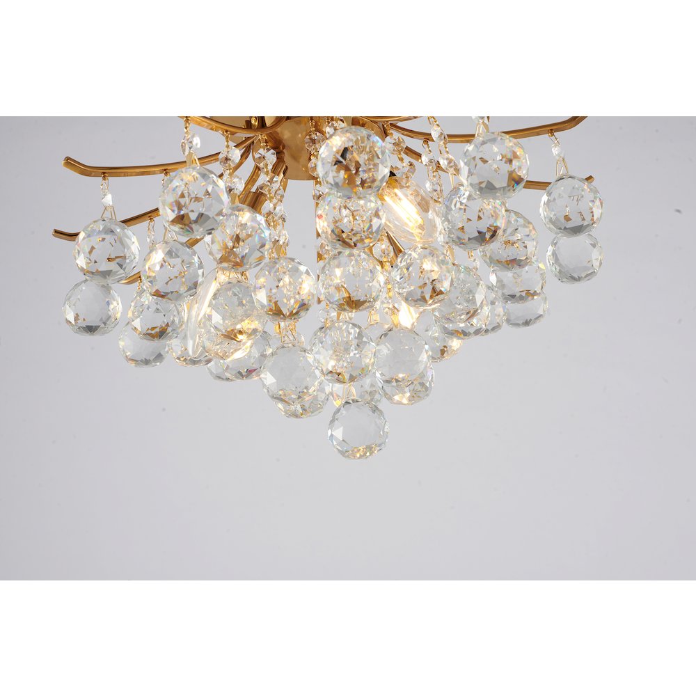 3-Light Satin Brass Metal Flush Mount With Clear Crystals
