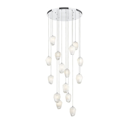 15-Light Chrome Chandelier With White Glass Pendants