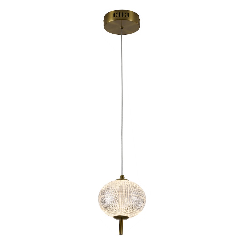 1-Light Brass Dimmable LED Single Pendant With A Clear PC Shade
