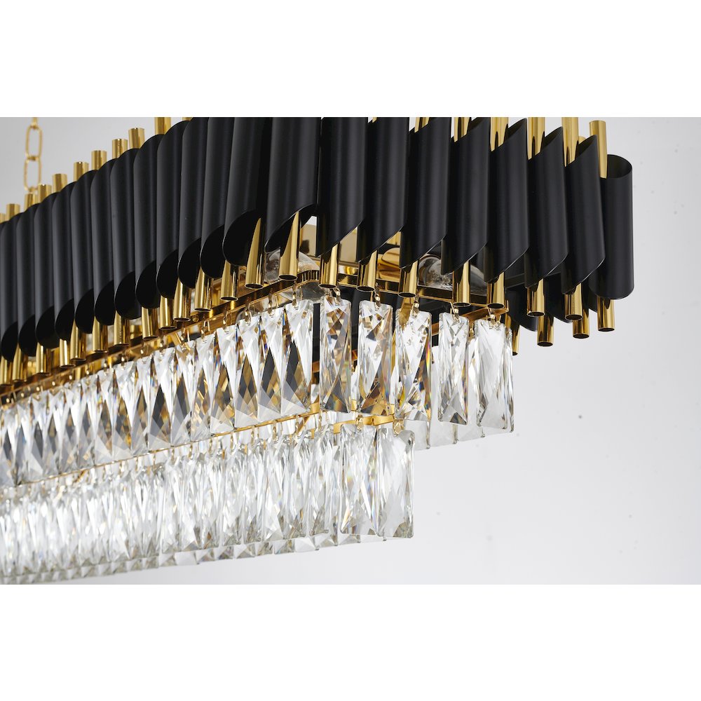 12-Light black and gold chandelier with clear hanging crystal