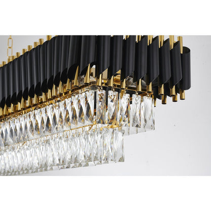 12-Light black and gold chandelier with clear hanging crystal