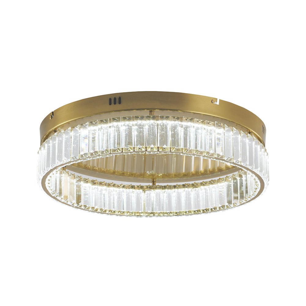 1-Light Brass Dimmable LED Flush Mount With Clear Crystals