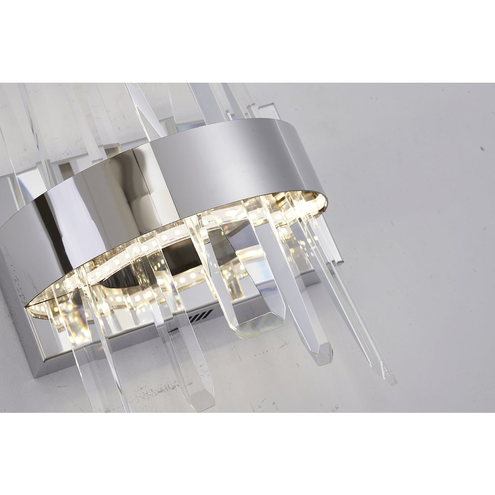 1-Light Chrome Stainless Steel LED Wall Sconce With Clear Crystal Accents