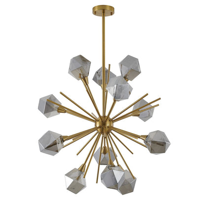 12-Light Gold Sputnik Chandelier With Smoke Glass Shades