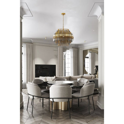 6-Light Brass Chandelier With Black Iron And Clear Glass Tubes