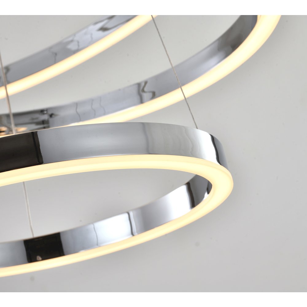 3-Light Chrome Dimmable LED Chandelier With Halo Rings