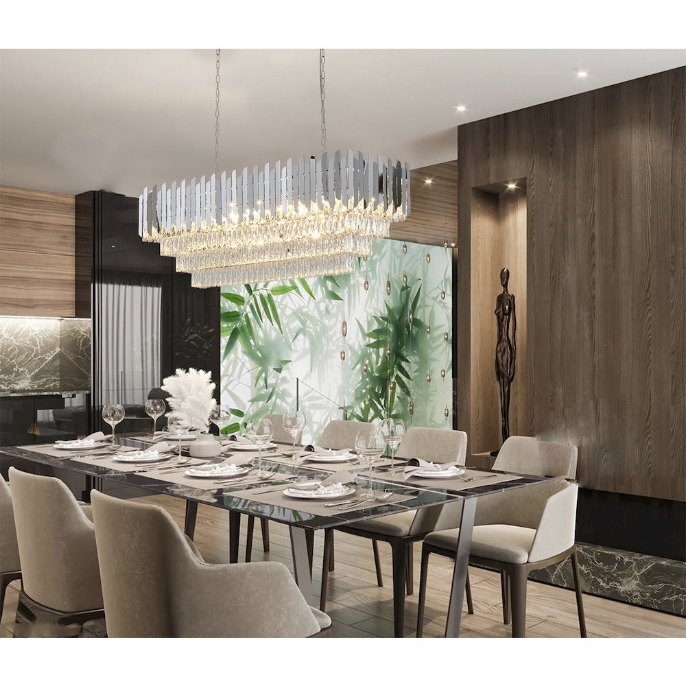 14-Light Chrome Stainless Steel Chandelier With Clear Crystal Accents