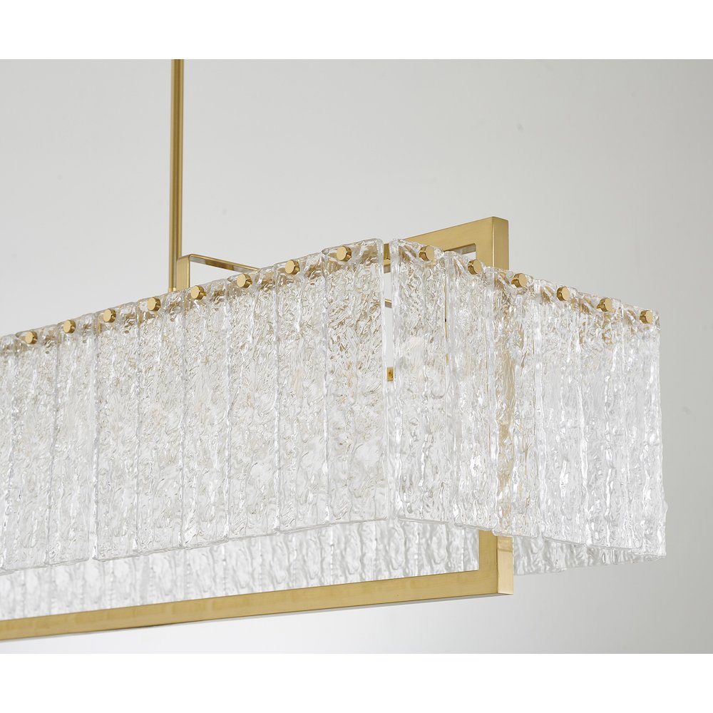 9-Light Brass Chandelier With Hanging Clear Rippled Glass