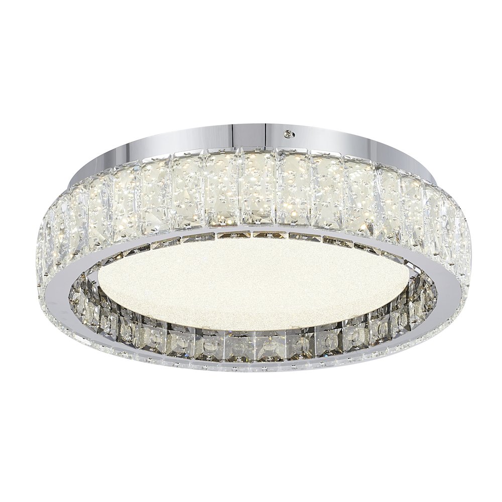 1-Light Chrome Stainless Steel LED Flush Mount With Clear Crystals