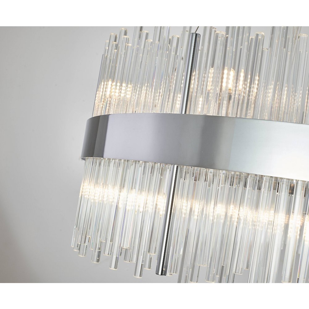 18-Light Chrome Stainless Steel Chandelier With Clear Glass Rods
