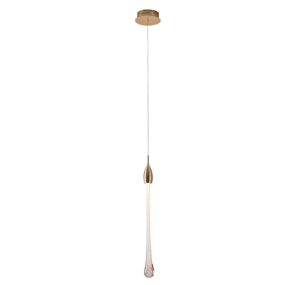 1-Light Gold Aluminum LED Pendant With A Dusted Clear Glass