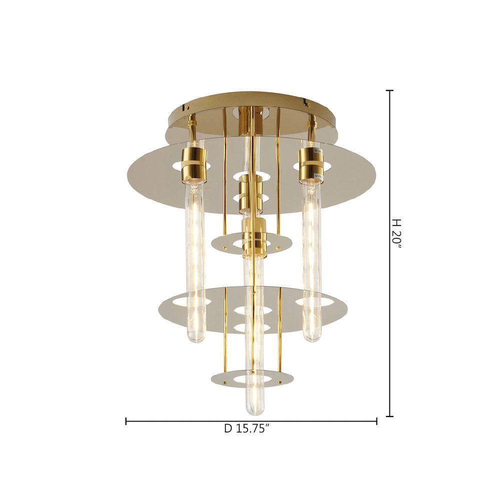 5-Light Gold Flush Mount With 4 Tier Halo