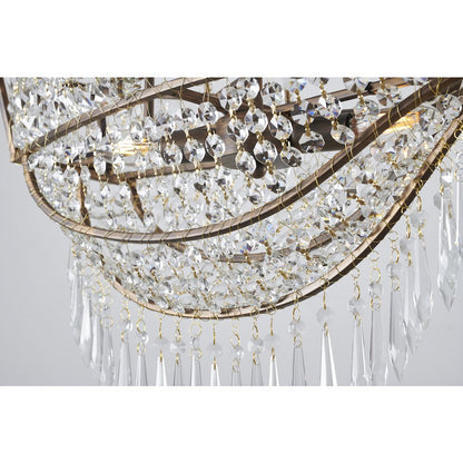 4-Light Golden Bronze Iron Chandelier With Clear Crystals