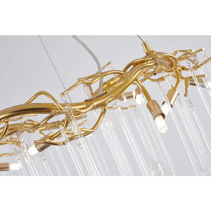 12-Light Gold Aluminum Chandelier With Clear Glass Drops