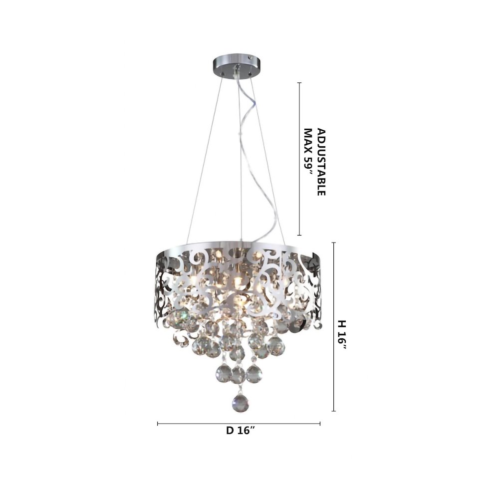 5-Light Chrome Chandelier With Clear Crystal Balls