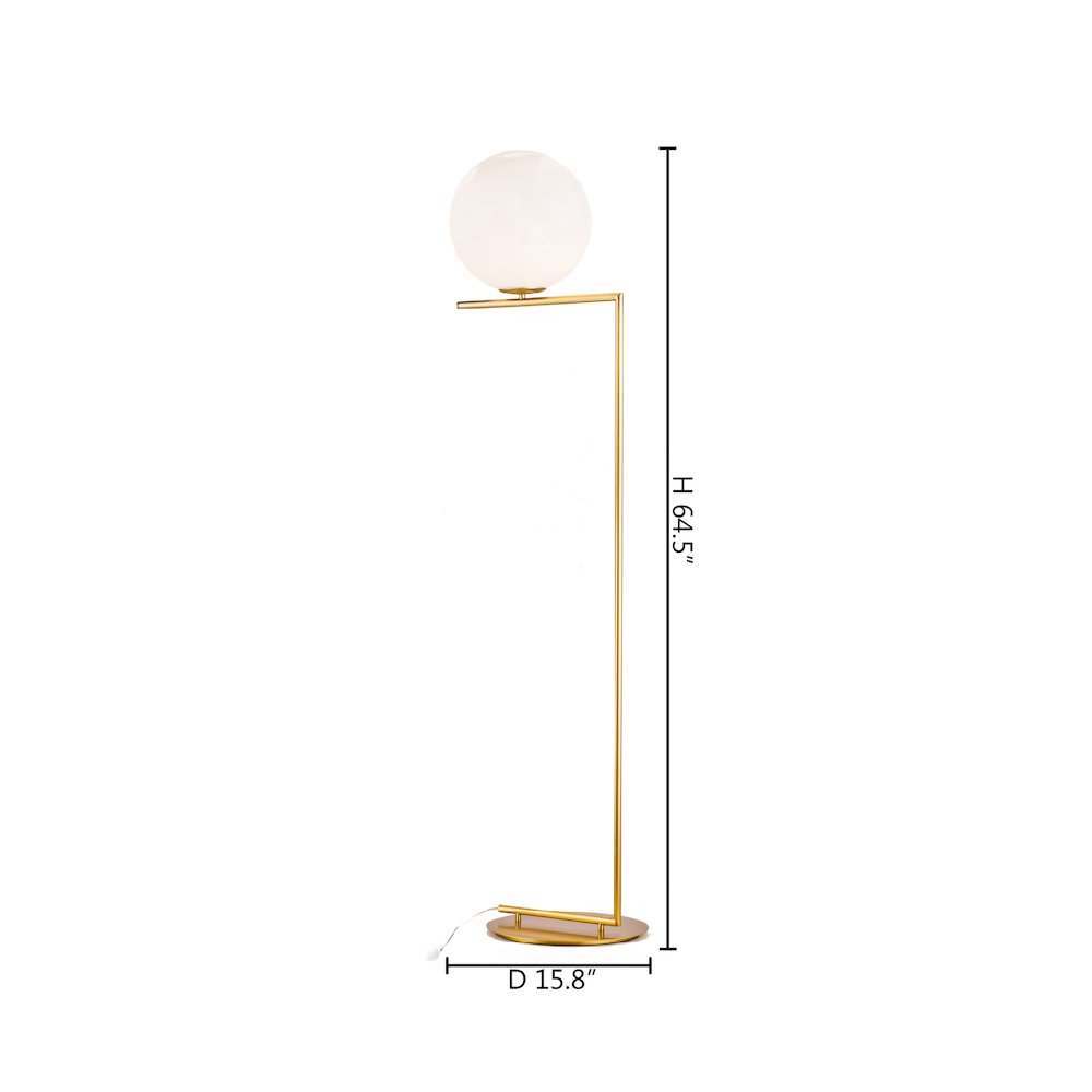 1-Light Brass Metal Floor Lamp With A Milk White Glass Shade