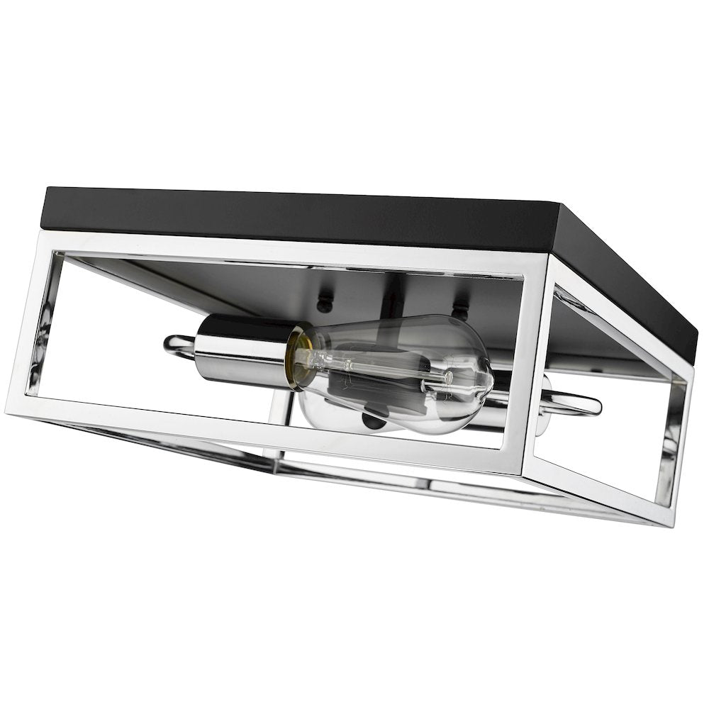 2-Light Black And Chrome Metal Flush Mount