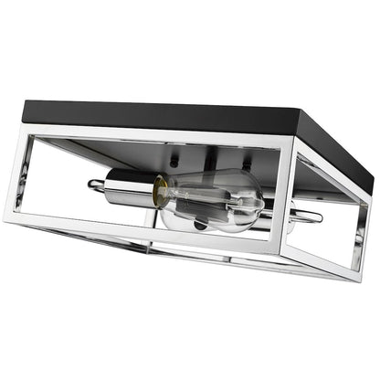 2-Light Black And Chrome Metal Flush Mount