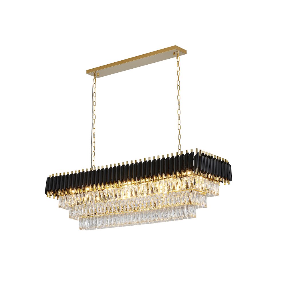 14-Light black and gold chandelier with clear hanging crystal