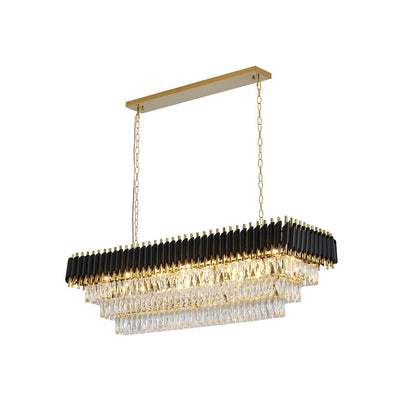 14-Light black and gold chandelier with clear hanging crystal