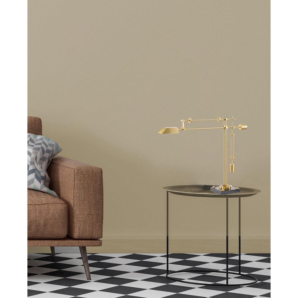 1-Light Brass Iron LED Table Lamp With A Shade And  A Black Alabaster Base