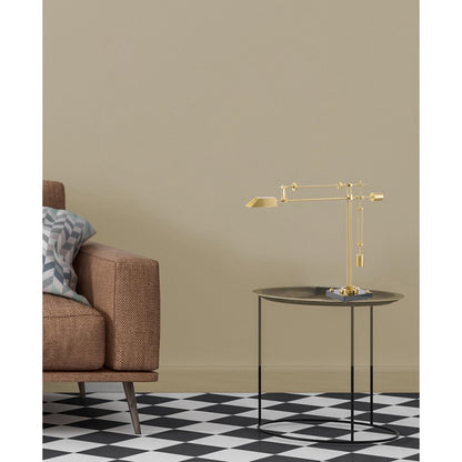 1-Light Brass Iron LED Table Lamp With A Shade And  A Black Alabaster Base