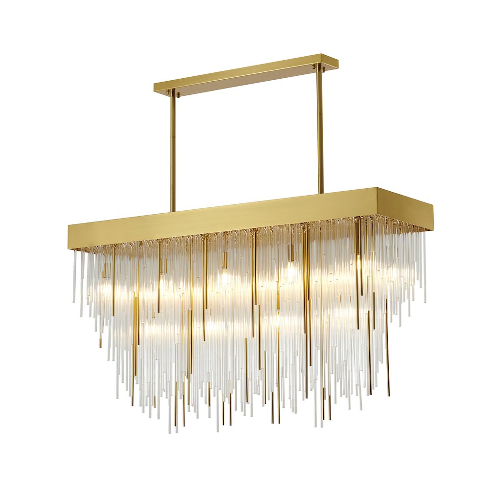 14-Light Satin Brass Chandelier With Clear Looped Glass