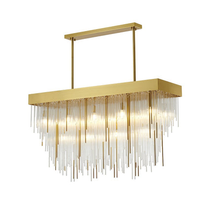 14-Light Satin Brass Chandelier With Clear Looped Glass