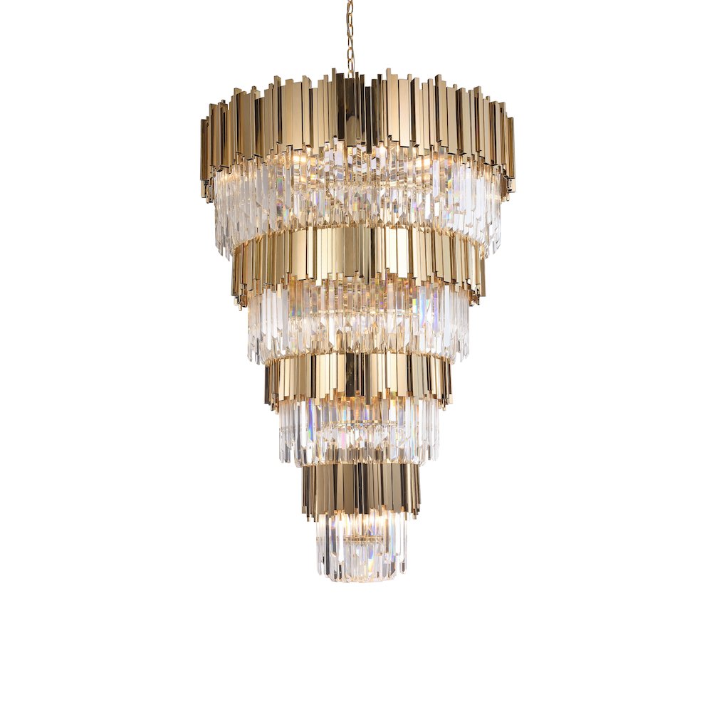 42-Light 4-Tier Gold Chandelier With Clear Crystals
