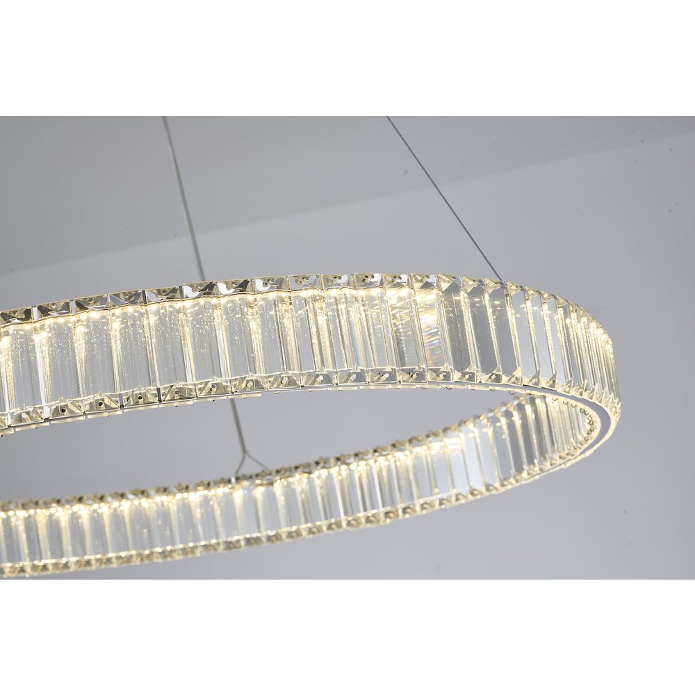 1-Light Chrome Steel LED Chandelier With Crystals