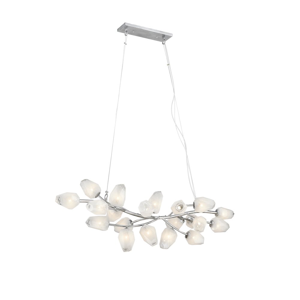 20-Light silver iron frame chandelier with white glass shades