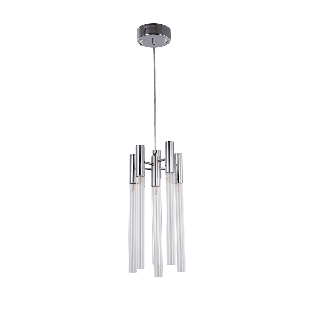 6-Light Chrome Single Pendant With Clear Glass Tubes