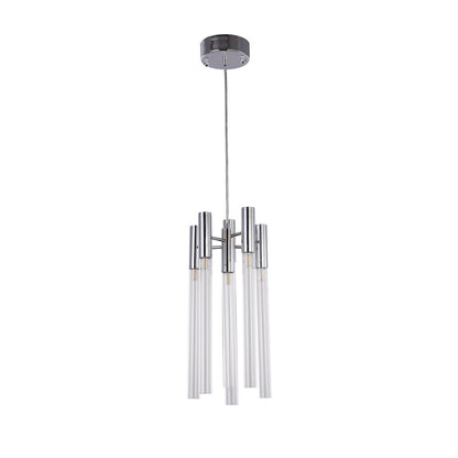 6-Light Chrome Single Pendant With Clear Glass Tubes