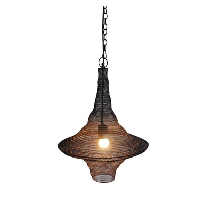 1-Light Satin Black Pendant With A Chain Basket Shade