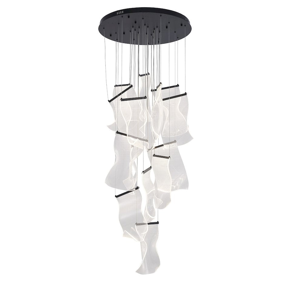 8-Light Satin Black Chandelier With Acrylic Crumbled Sheet Pendants