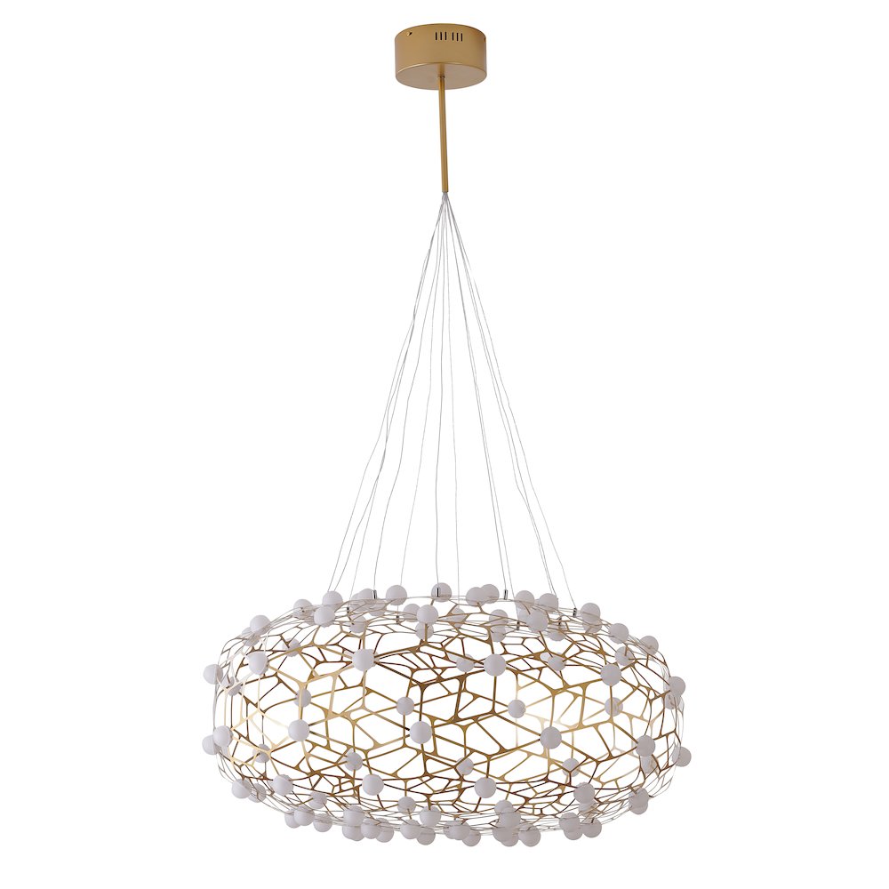 90-Light Gold Dimmable LED Chandelier With White Acrylic Diffusers