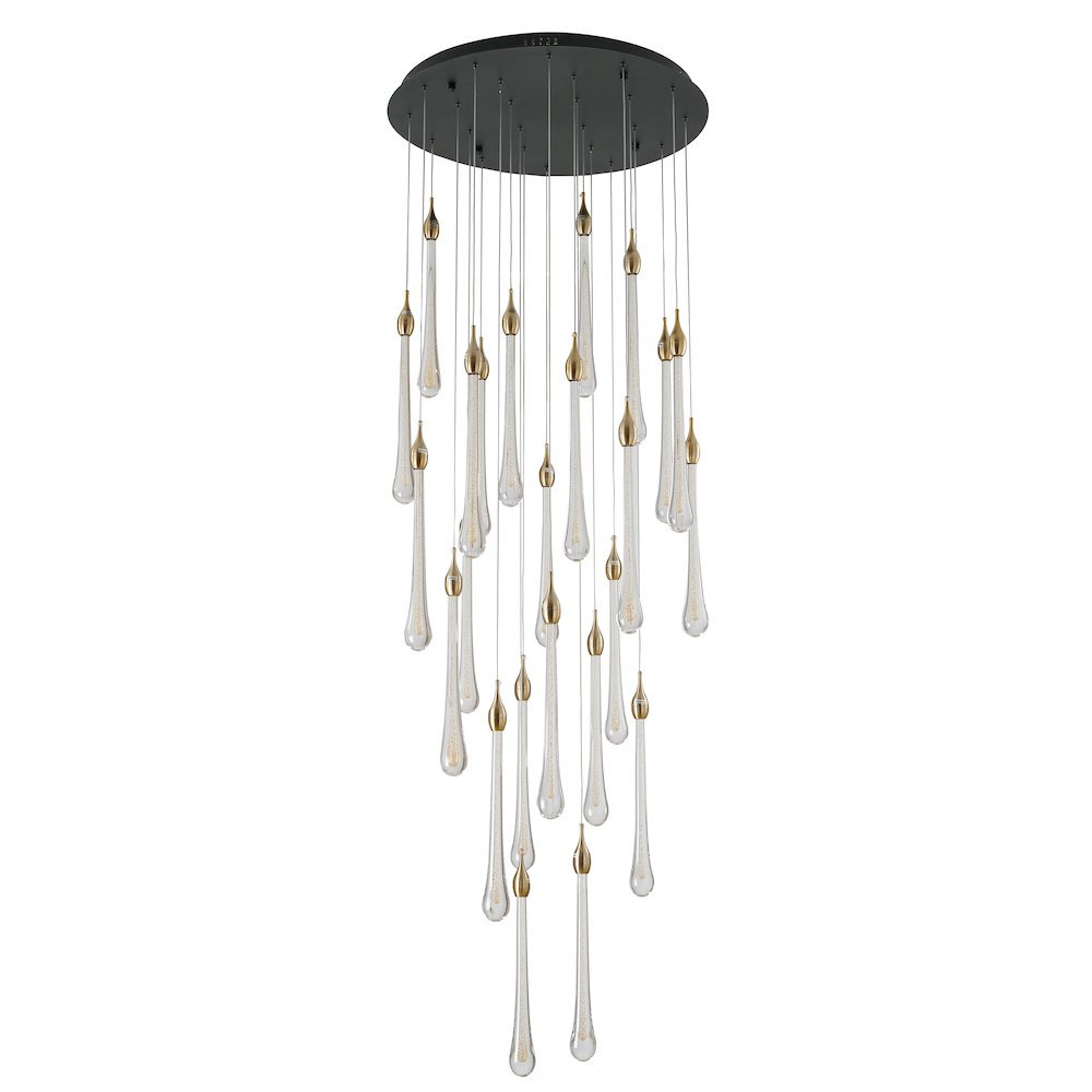24-Light Charcoal Black LED Chandelier With Gold Dusted Glass Pendants