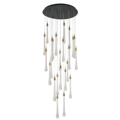 24-Light Charcoal Black LED Chandelier With Gold Dusted Glass Pendants