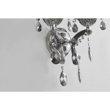 2-Light Chrome Metal Wall Sconce With Smoke Crystal Accents