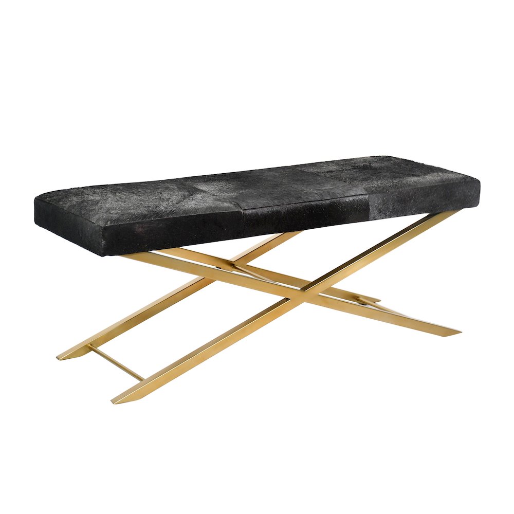 Gold Stainless Steel Bench With Black Hairline Leather